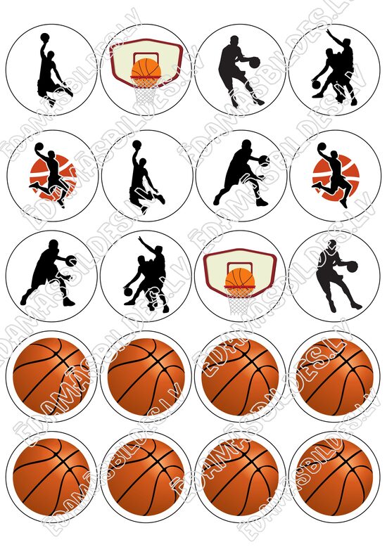 Cukura papīrs ar apdruku "Basketbols", 5 cm